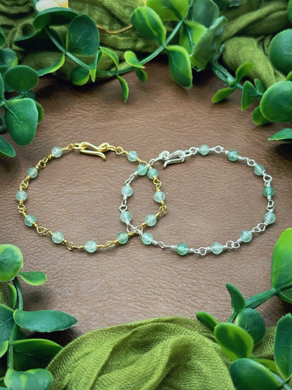 Handmade beaded chain bracelet featuring wire links and green chalcedony gemstone beads.