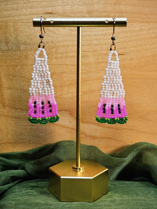Handmade colorful beaded earrings using 11/0 Miyuki Delica glass seed beads.